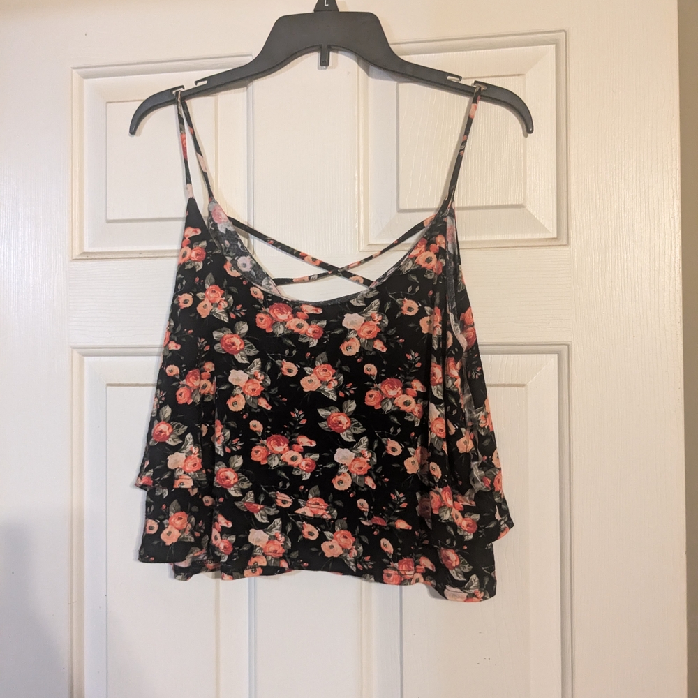 Body Central Black and Pink Sleeveless Crop Camisole